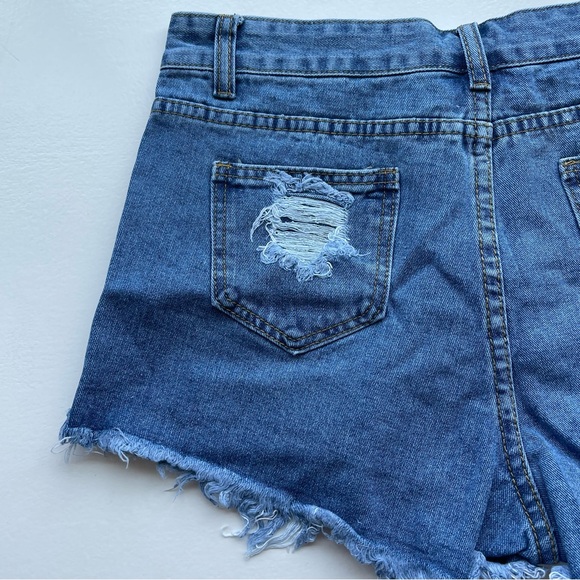 October Love frayed & distressed blue jean shorts - Picture 5 of 8